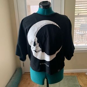 Skull crescent moon crop top